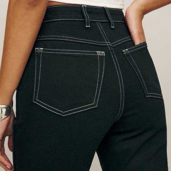 Reformation Denim - Reformation | NEW Pamela Ultra High Rise Jeans Black Contrast Stitching 25